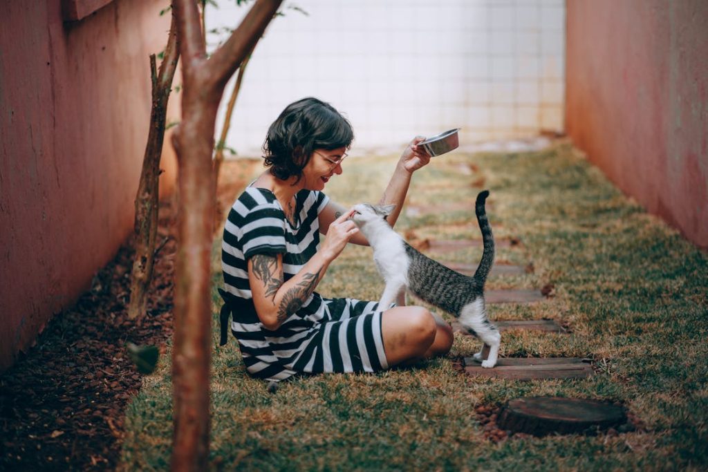 A Cat Licking a Woman's Finger a Feeding Time // Healthier Pets Today